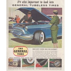 1955 General Tubeless Tires Vintage Print Ad Safety Features For Protection MCM
